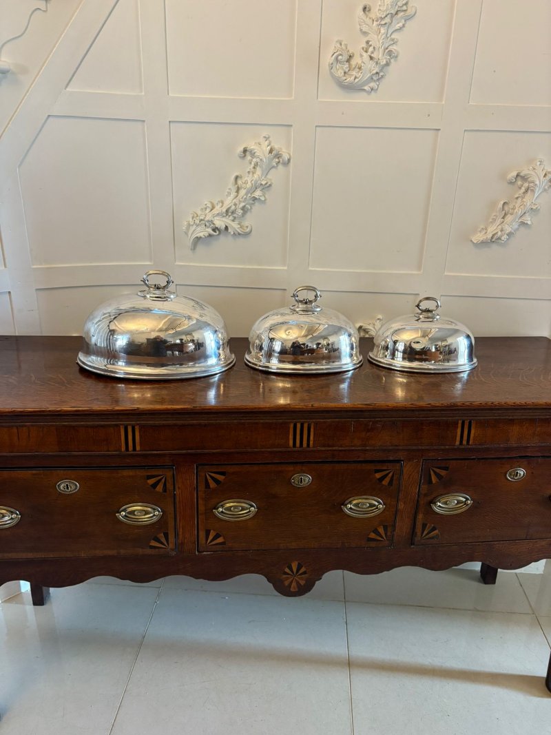 Antique Set of Three Quality Harrods Silver Plate Meat Domes